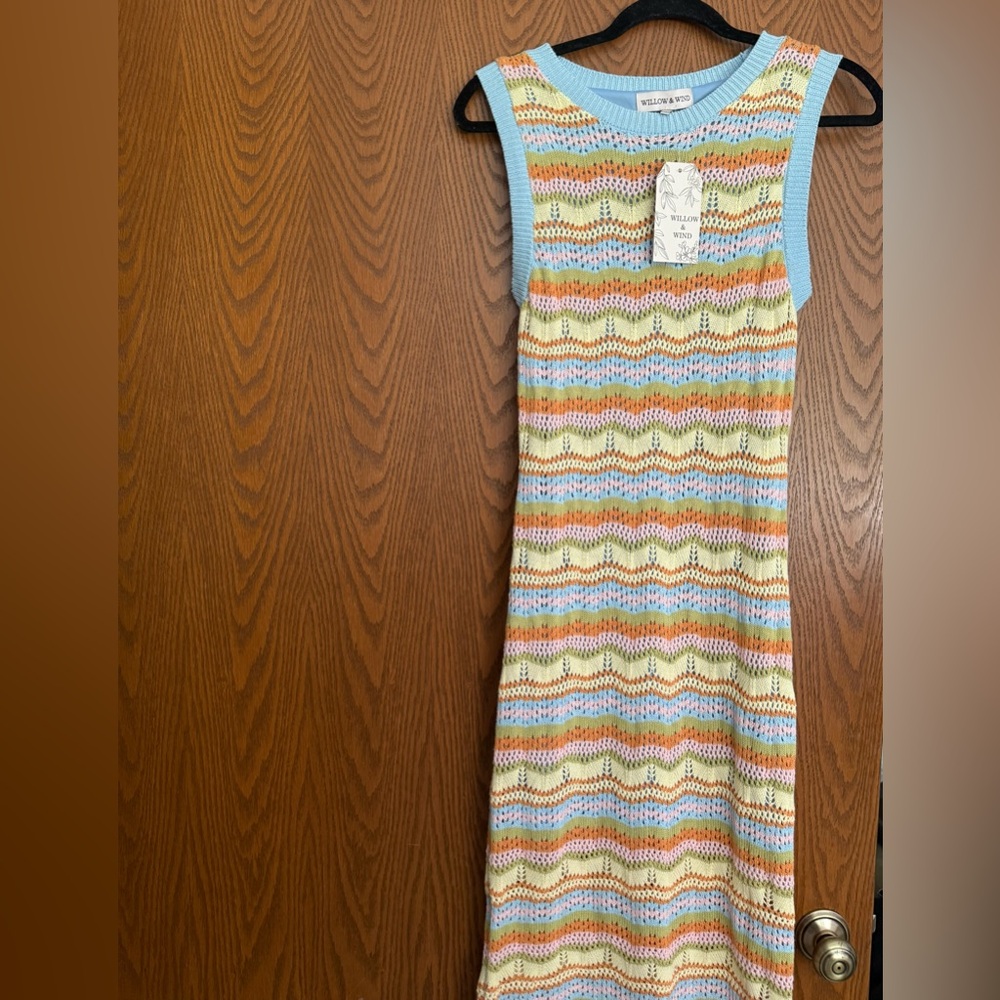 Willow & Wind NWT multicolor RicRac open Knit sleeveless Midi Dress Medium
